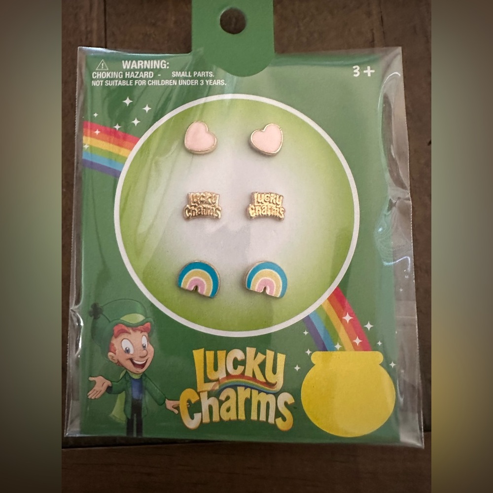Lucky charms earrings rainbows hearts stud earrings new 3 pack earrings